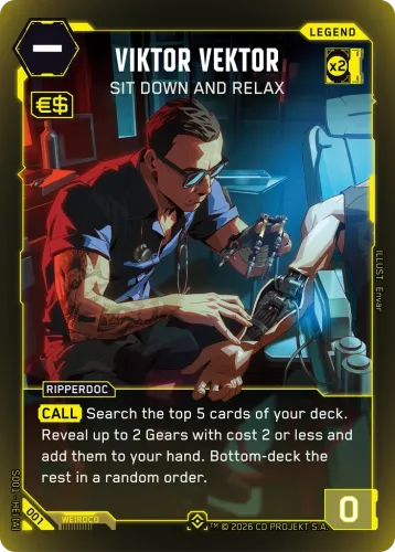 Viktor Vektor — Sit Down and Relax — Cyberpunk TCG card